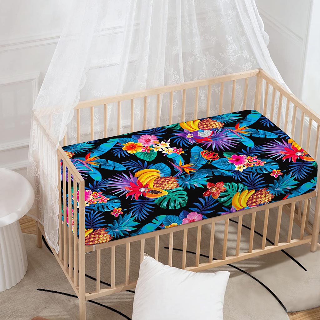 Turquoise Hawaiian Fruits Pattern Print Baby Crib Sheet