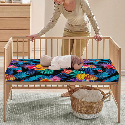 Turquoise Hawaiian Fruits Pattern Print Baby Crib Sheet