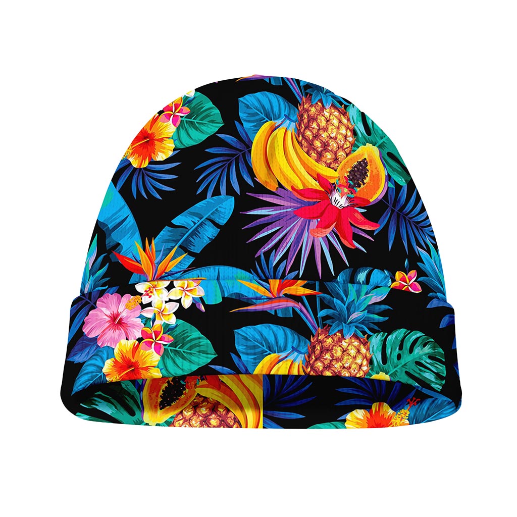 Turquoise Hawaiian Fruits Pattern Print Beanie