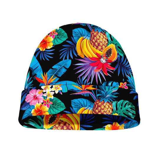 Turquoise Hawaiian Fruits Pattern Print Beanie