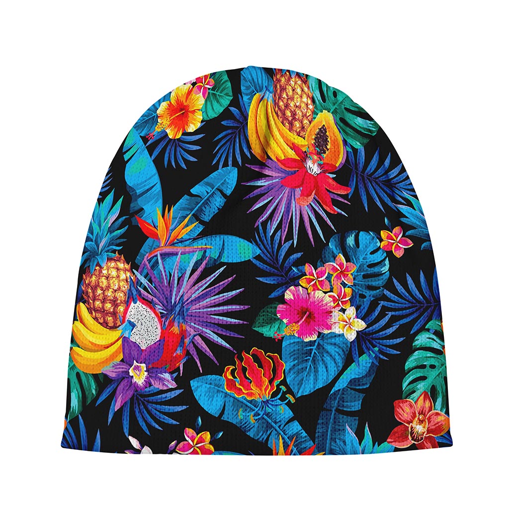 Turquoise Hawaiian Fruits Pattern Print Beanie