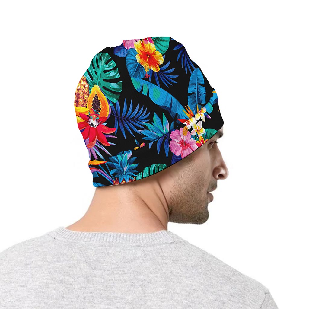 Turquoise Hawaiian Fruits Pattern Print Beanie