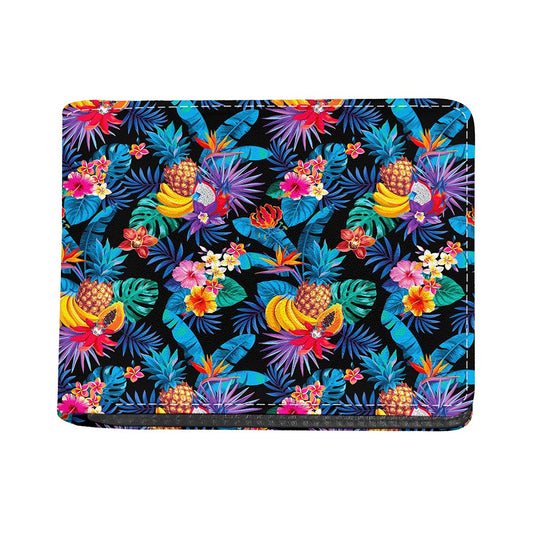 Turquoise Hawaiian Fruits Pattern Print Bifold Wallet