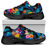 Turquoise Hawaiian Fruits Pattern Print Black Chunky Shoes