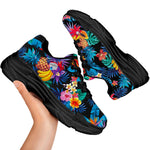 Turquoise Hawaiian Fruits Pattern Print Black Chunky Shoes