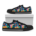 Turquoise Hawaiian Fruits Pattern Print Black Low Top Sneakers