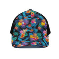 Turquoise Hawaiian Fruits Pattern Print Black Mesh Trucker Hat