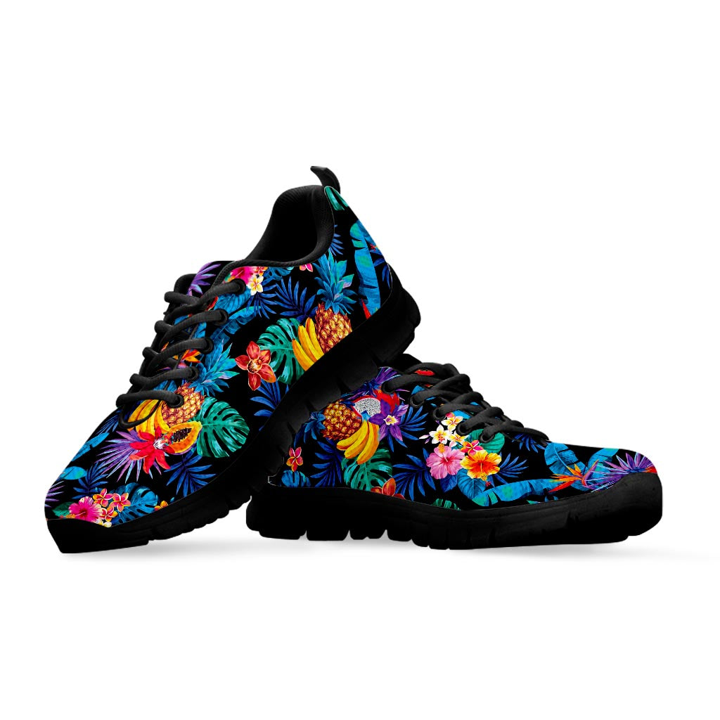 Turquoise Hawaiian Fruits Pattern Print Black Running Shoes