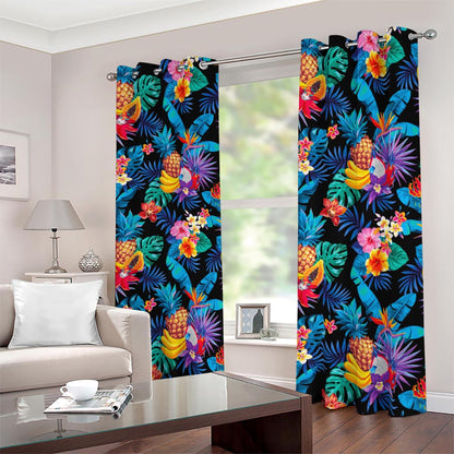 Turquoise Hawaiian Fruits Pattern Print Blackout Grommet Curtains