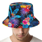 Turquoise Hawaiian Fruits Pattern Print Bucket Hat