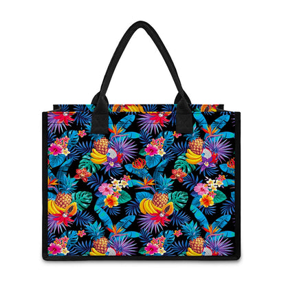 Turquoise Hawaiian Fruits Pattern Print Canvas Tote Bag