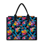 Turquoise Hawaiian Fruits Pattern Print Canvas Tote Bag