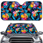 Turquoise Hawaiian Fruits Pattern Print Car Windshield Sun Shade