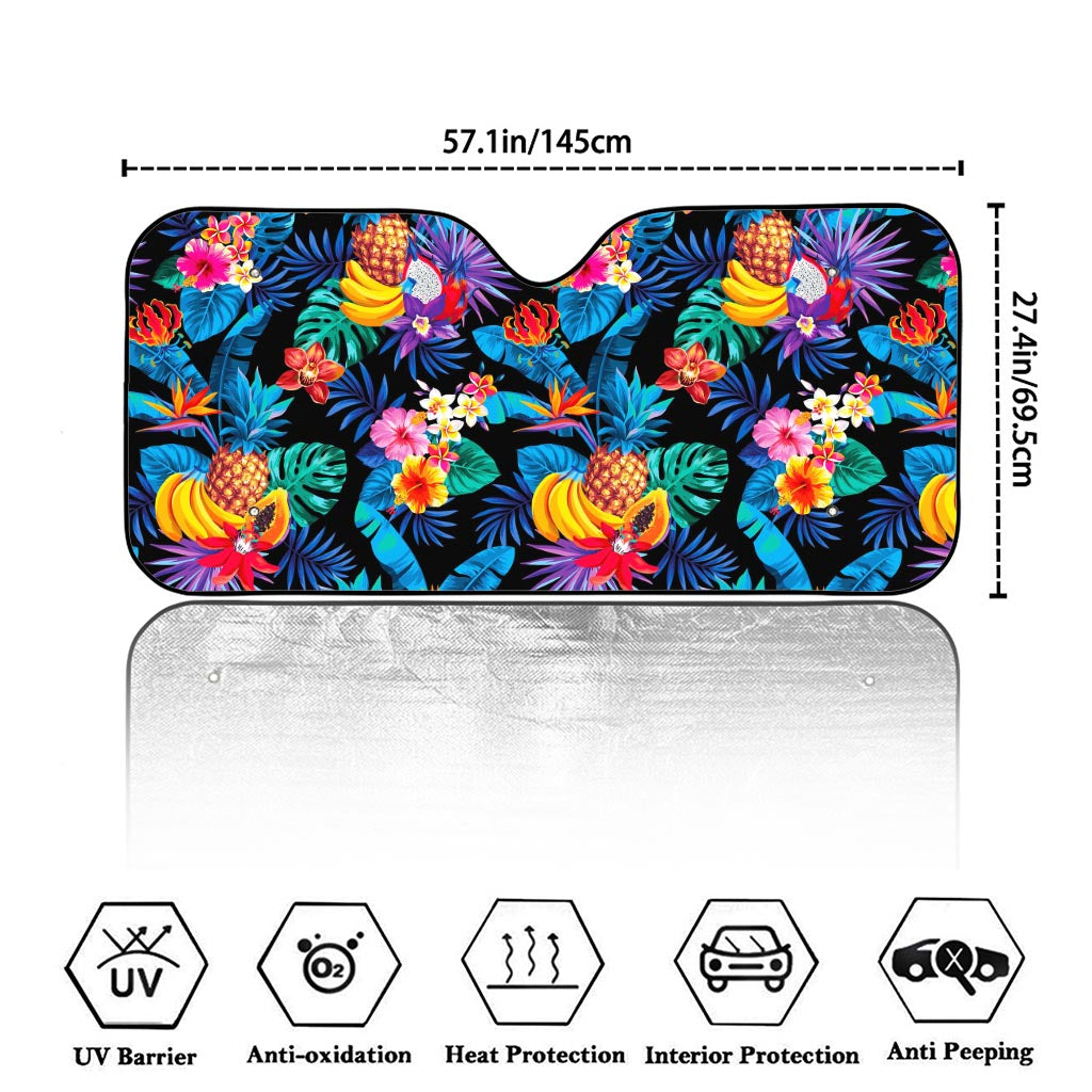 Turquoise Hawaiian Fruits Pattern Print Car Windshield Sun Shade