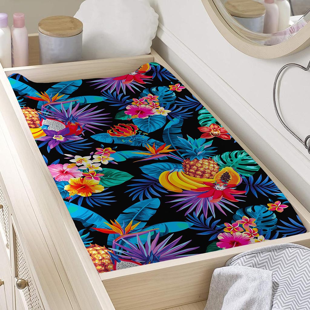 Turquoise Hawaiian Fruits Pattern Print Changing Pad Cover