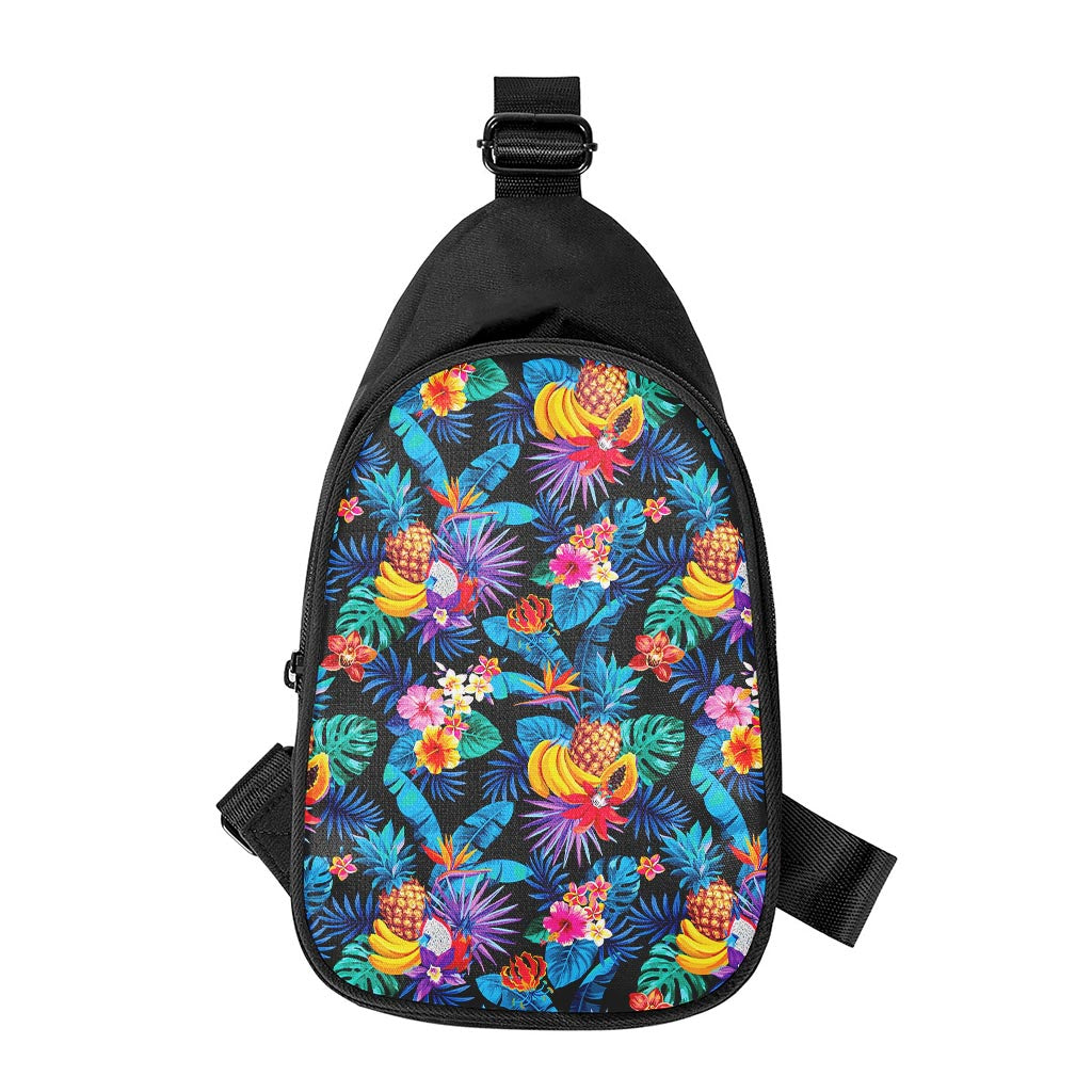 Turquoise Hawaiian Fruits Pattern Print Chest Bag