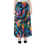 Turquoise Hawaiian Fruits Pattern Print Chiffon Maxi Skirt