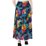 Turquoise Hawaiian Fruits Pattern Print Chiffon Maxi Skirt