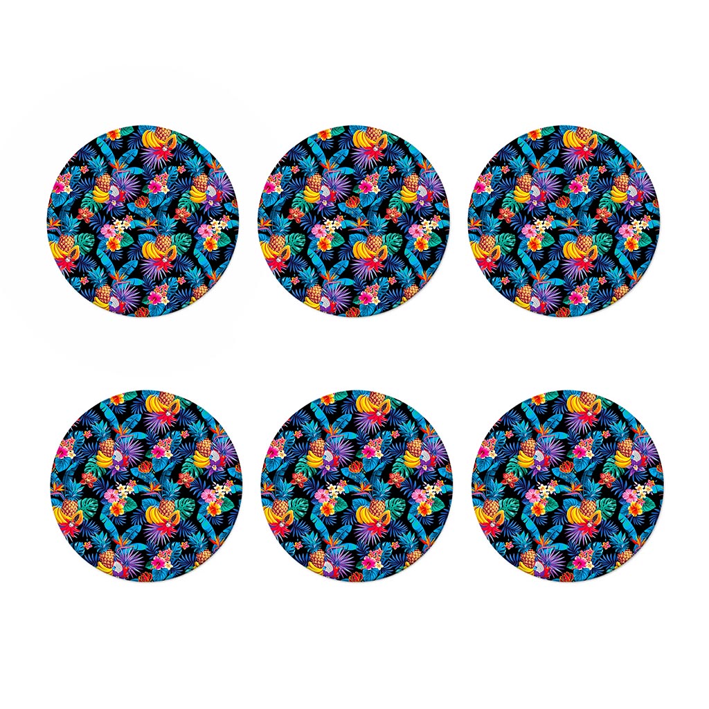 Turquoise Hawaiian Fruits Pattern Print Coaster Set