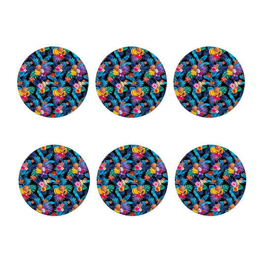 Turquoise Hawaiian Fruits Pattern Print Coaster Set