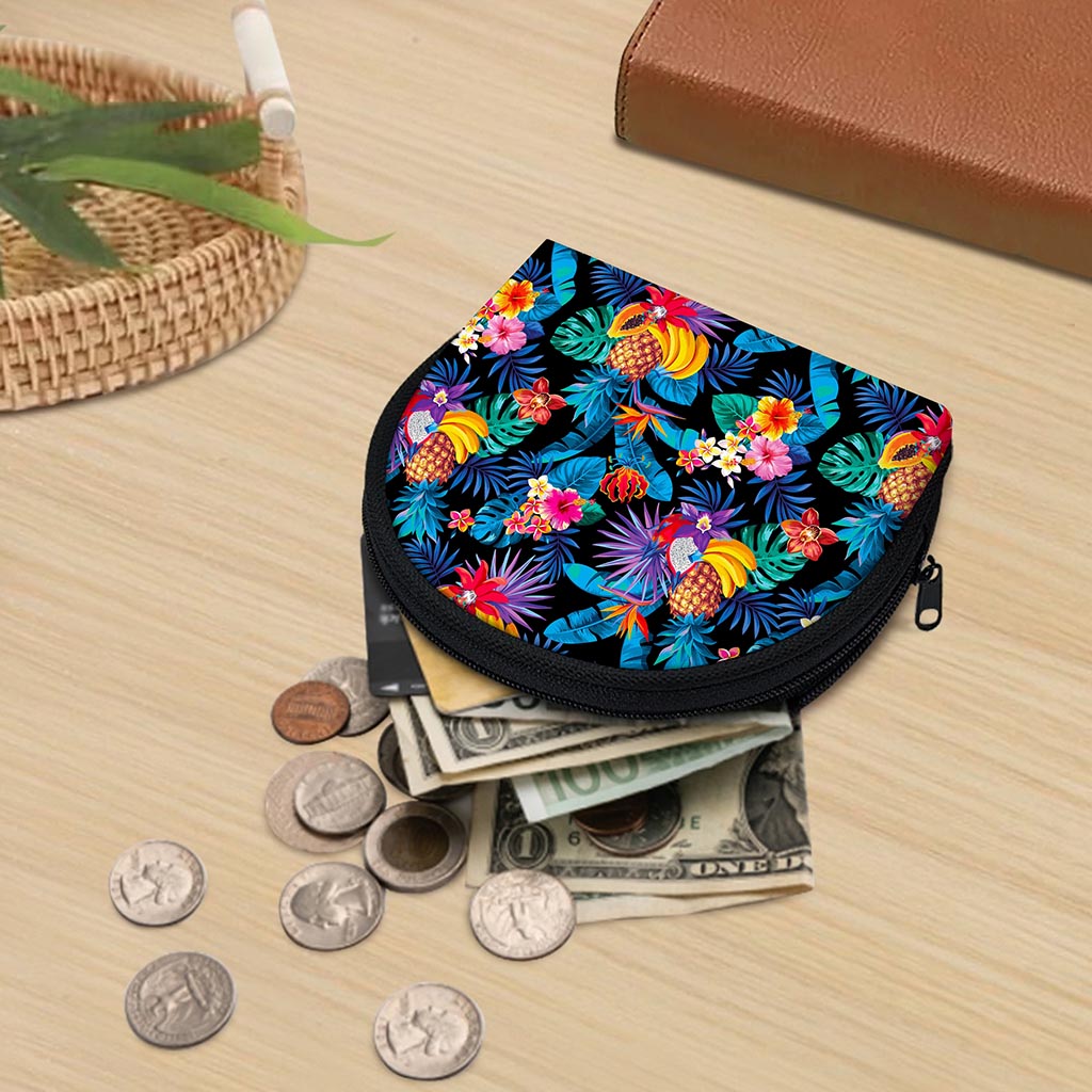 Turquoise Hawaiian Fruits Pattern Print Coin Purse