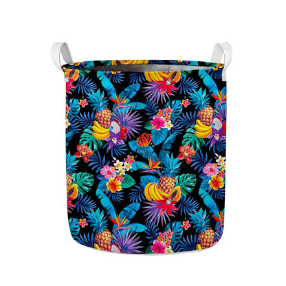 Turquoise Hawaiian Fruits Pattern Print Collapsible Laundry Basket