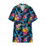 Turquoise Hawaiian Fruits Pattern Print Cotton Hawaiian Shirt