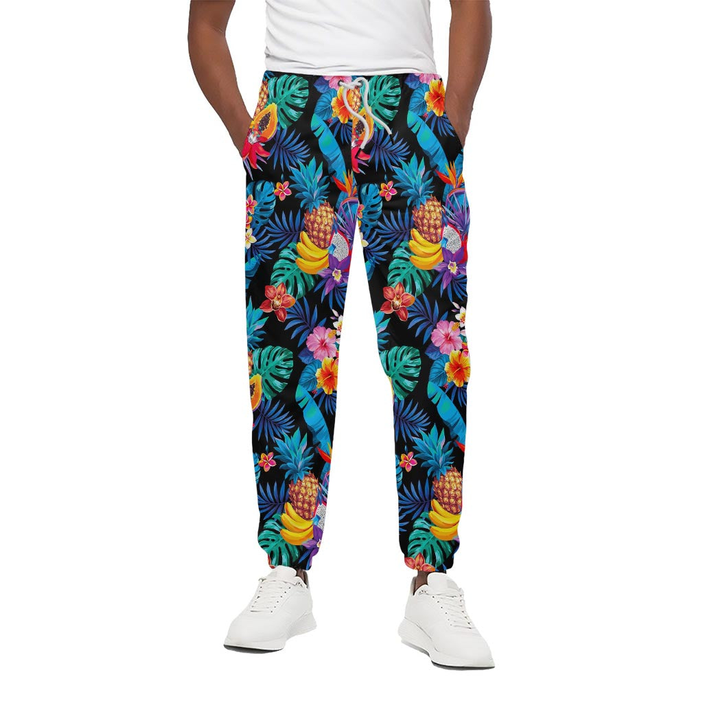 Turquoise Hawaiian Fruits Pattern Print Cotton Pants