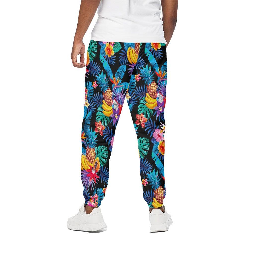 Turquoise Hawaiian Fruits Pattern Print Cotton Pants