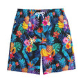 Turquoise Hawaiian Fruits Pattern Print Cotton Shorts