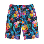 Turquoise Hawaiian Fruits Pattern Print Cotton Shorts