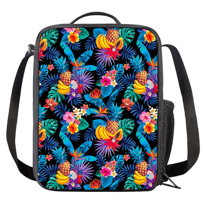 Turquoise Hawaiian Fruits Pattern Print Crossbody Lunch Bag