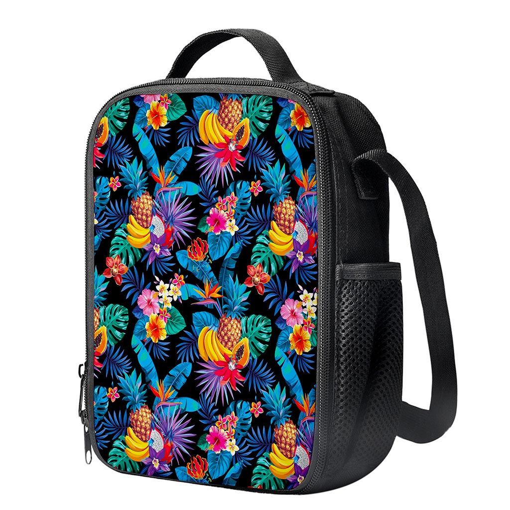 Turquoise Hawaiian Fruits Pattern Print Crossbody Lunch Bag