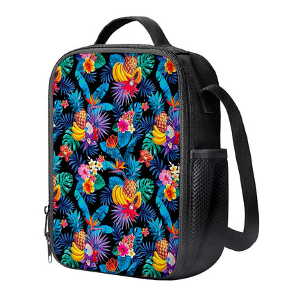 Turquoise Hawaiian Fruits Pattern Print Crossbody Lunch Bag