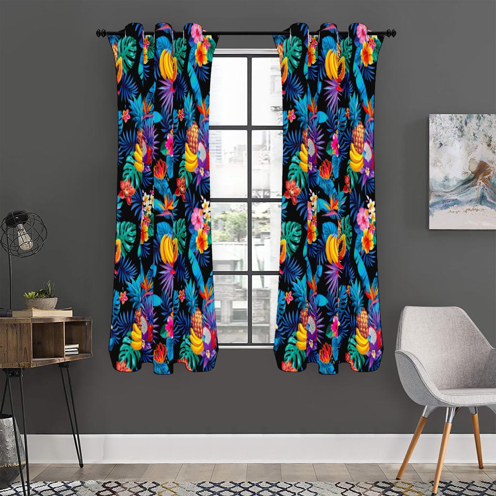 Turquoise Hawaiian Fruits Pattern Print Curtain