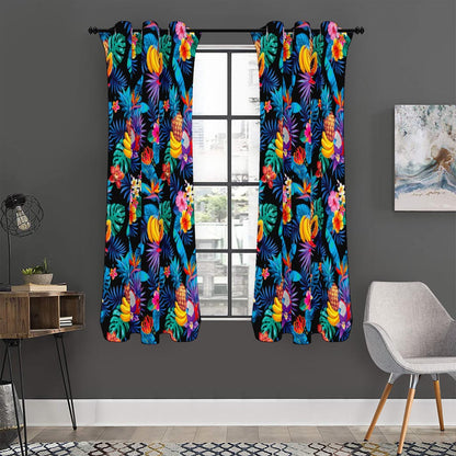 Turquoise Hawaiian Fruits Pattern Print Curtain