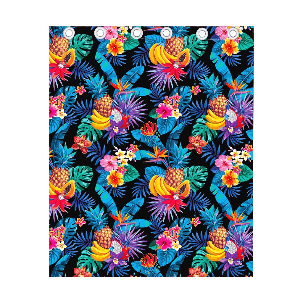Turquoise Hawaiian Fruits Pattern Print Curtain