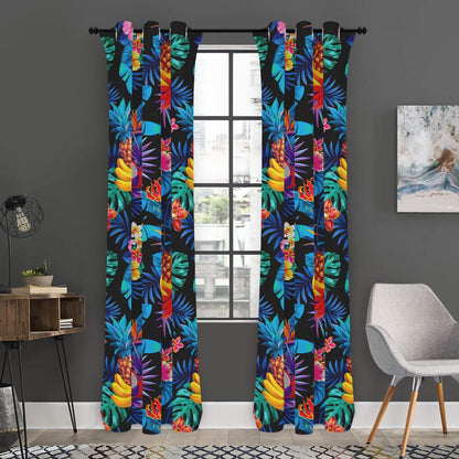 Turquoise Hawaiian Fruits Pattern Print Curtain
