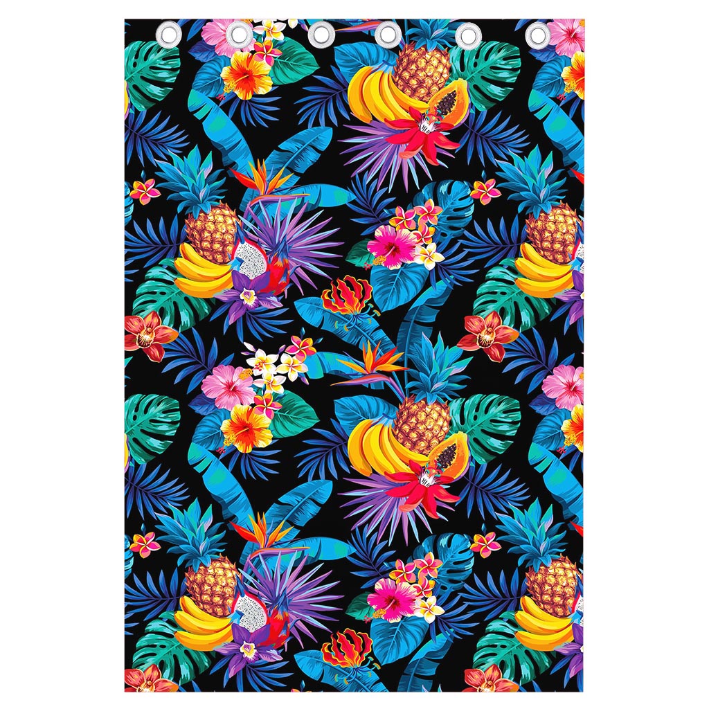 Turquoise Hawaiian Fruits Pattern Print Curtain