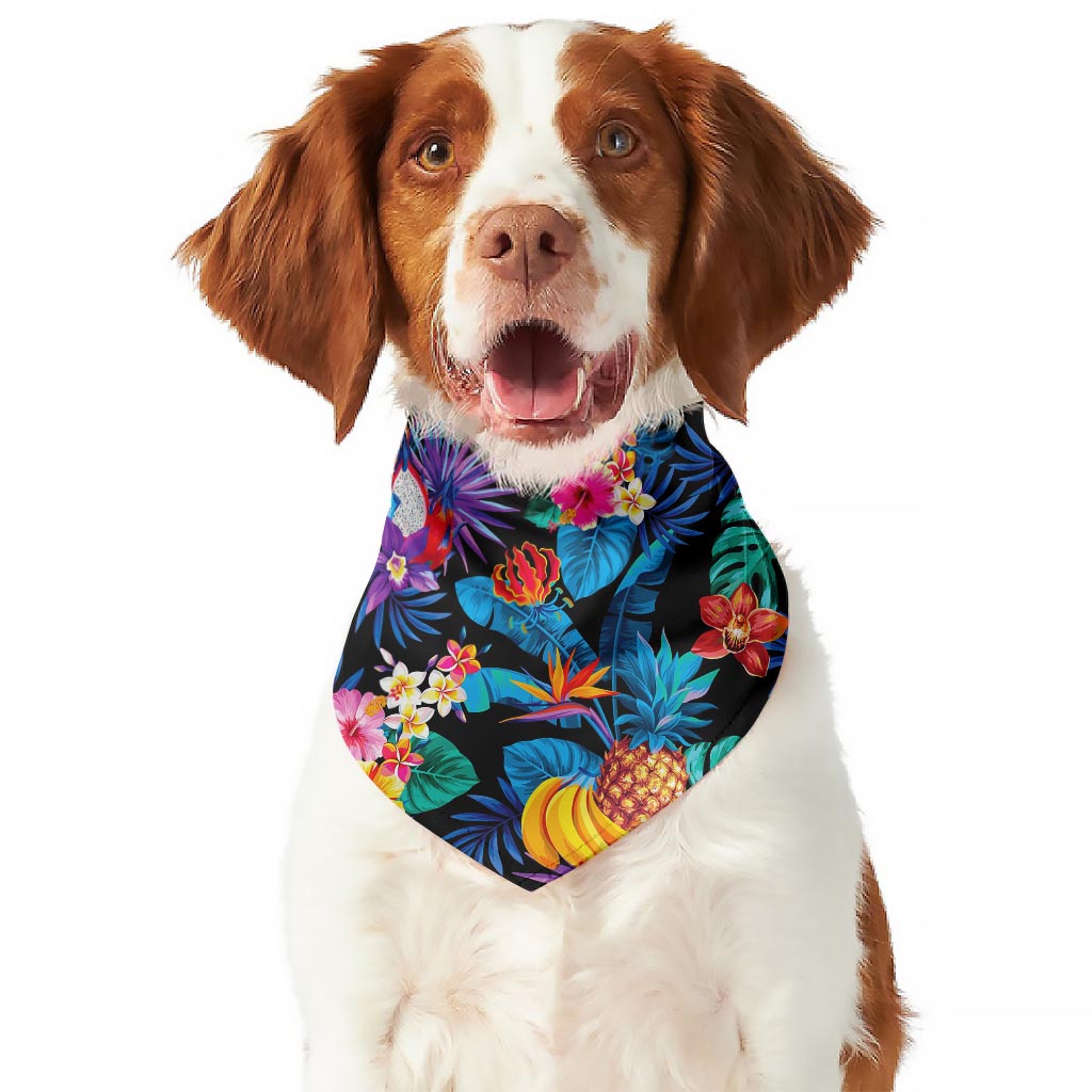Turquoise Hawaiian Fruits Pattern Print Dog Bandana