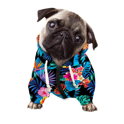 Turquoise Hawaiian Fruits Pattern Print Dog Zip Up Hoodie