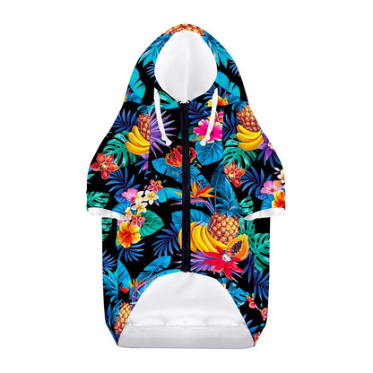 Turquoise Hawaiian Fruits Pattern Print Dog Zip Up Hoodie