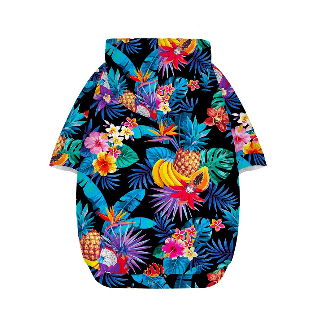 Turquoise Hawaiian Fruits Pattern Print Dog Zip Up Hoodie