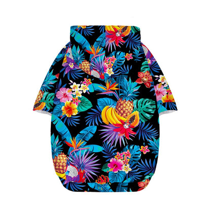 Turquoise Hawaiian Fruits Pattern Print Dog Zip Up Hoodie