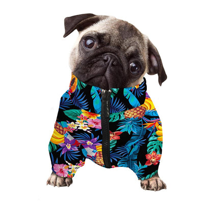 Turquoise Hawaiian Fruits Pattern Print Dog Zip Up Jacket