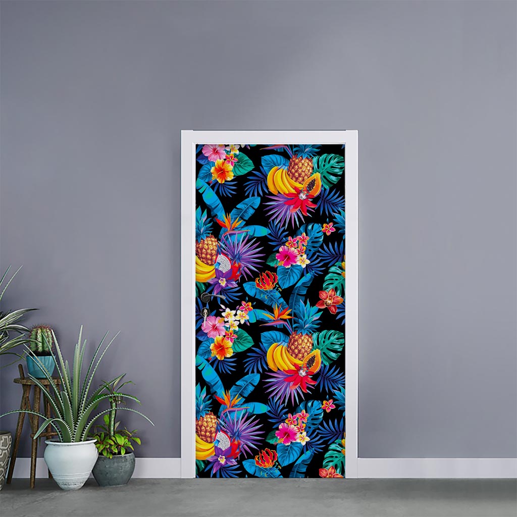 Turquoise Hawaiian Fruits Pattern Print Door Sticker