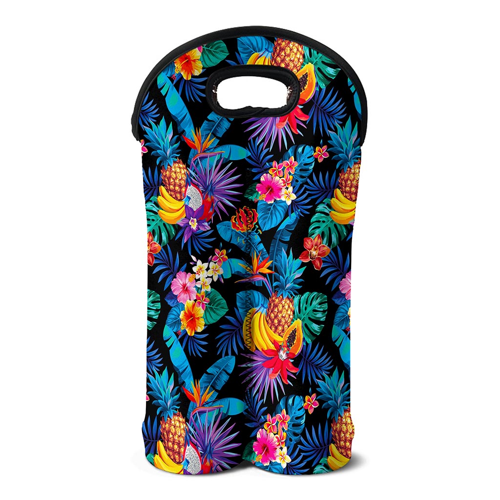 Turquoise Hawaiian Fruits Pattern Print Double Neoprene Wine Tote