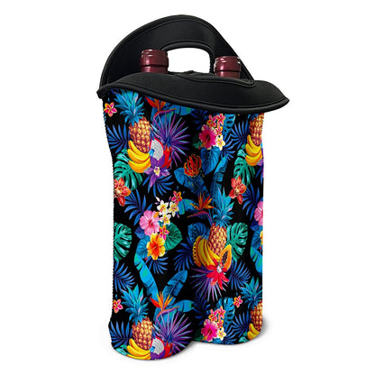 Turquoise Hawaiian Fruits Pattern Print Double Neoprene Wine Tote