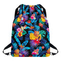 Turquoise Hawaiian Fruits Pattern Print Drawstring Backpack