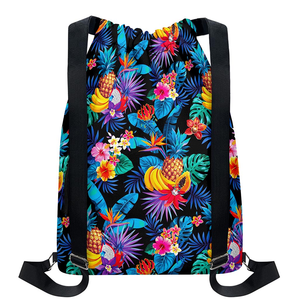 Turquoise Hawaiian Fruits Pattern Print Drawstring Backpack